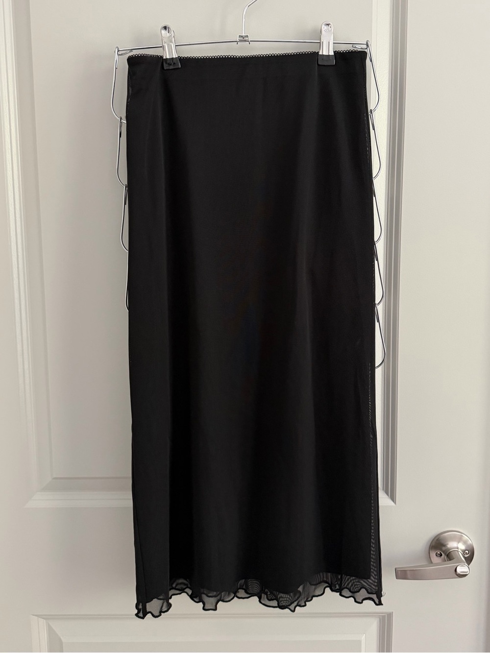 Forever 21 Black Midi Slip Skirt with Ruffle Hem